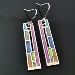 925 Sterling Silver Plated Geometric Colors Drop Earrings